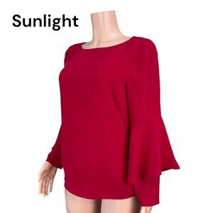 Chicos Womens 0 (4/6)Red Top Blouse Ruffle-Long Sleeve Classic Christmas Holiday